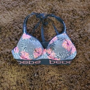bebe floral strappy sports bra